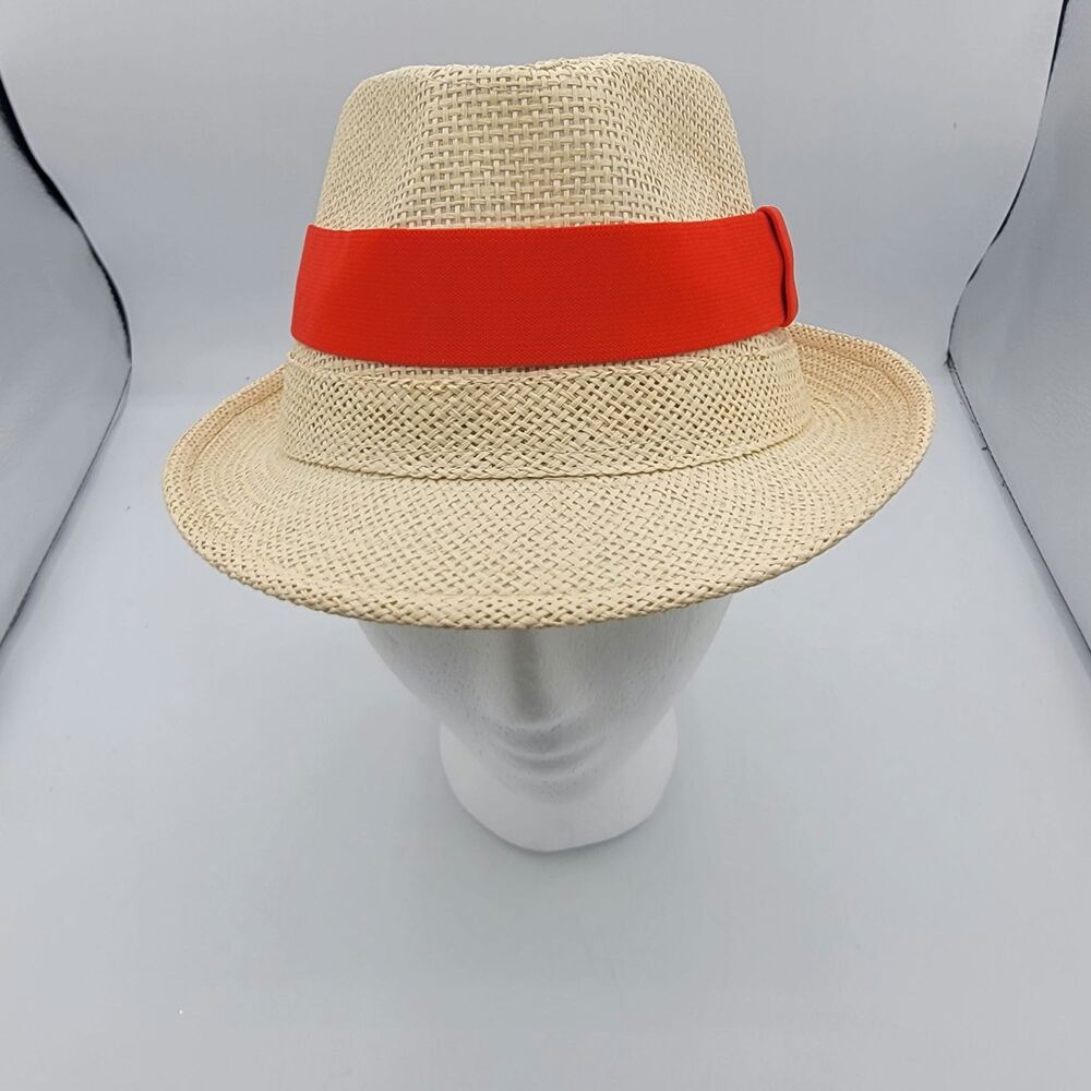 Simplicity Mens Women's Wide Brim Straw Panama Sun Hat - NATURE Red Stripe
